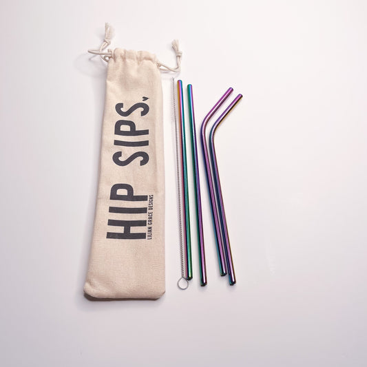 Iridescent Stainless Steel Straw Pack - Hip Sips
