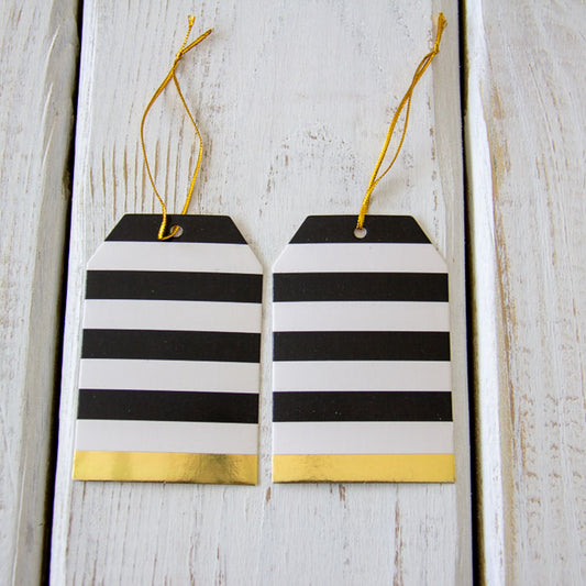 Black, White and Gold Striped Gift Tags
