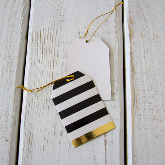 Black, White and Gold Striped Gift Tags